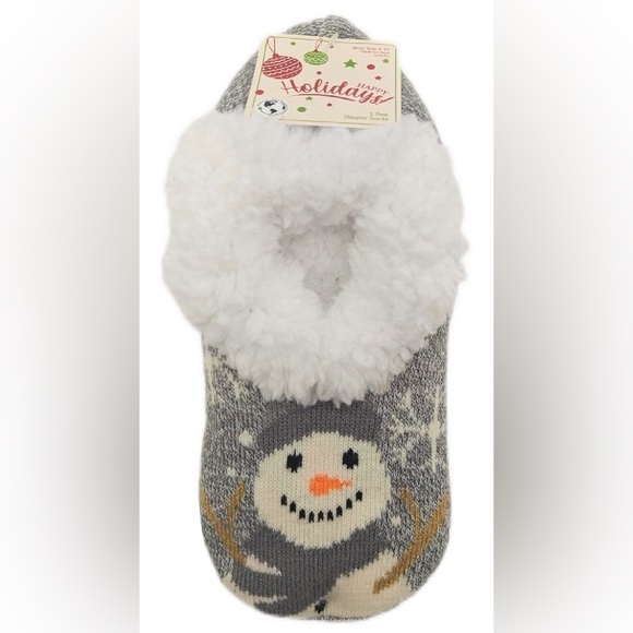 Women’s Holiday Snowman 3D Cable Knit Chenille Slipper Socks - Picture 2 of 4